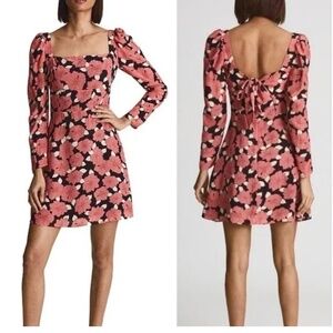 Reiss Andi Graphic Floral Pink Black Long Sleeve Mini Dress